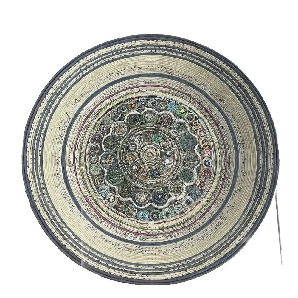 Recycled Paper Bowl 11 inch Coiled Folk‎ Art Handcrafted Boho Coffee Table Decor